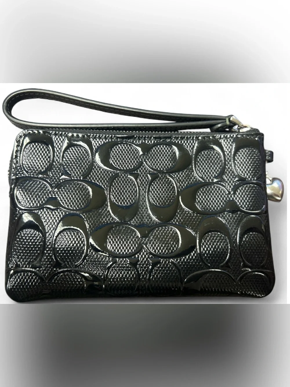 Coach Black Patent Leather Signature Wristlet Zip Pouch